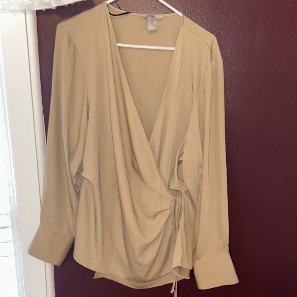 H&M Cream Tan Wrap Blouse